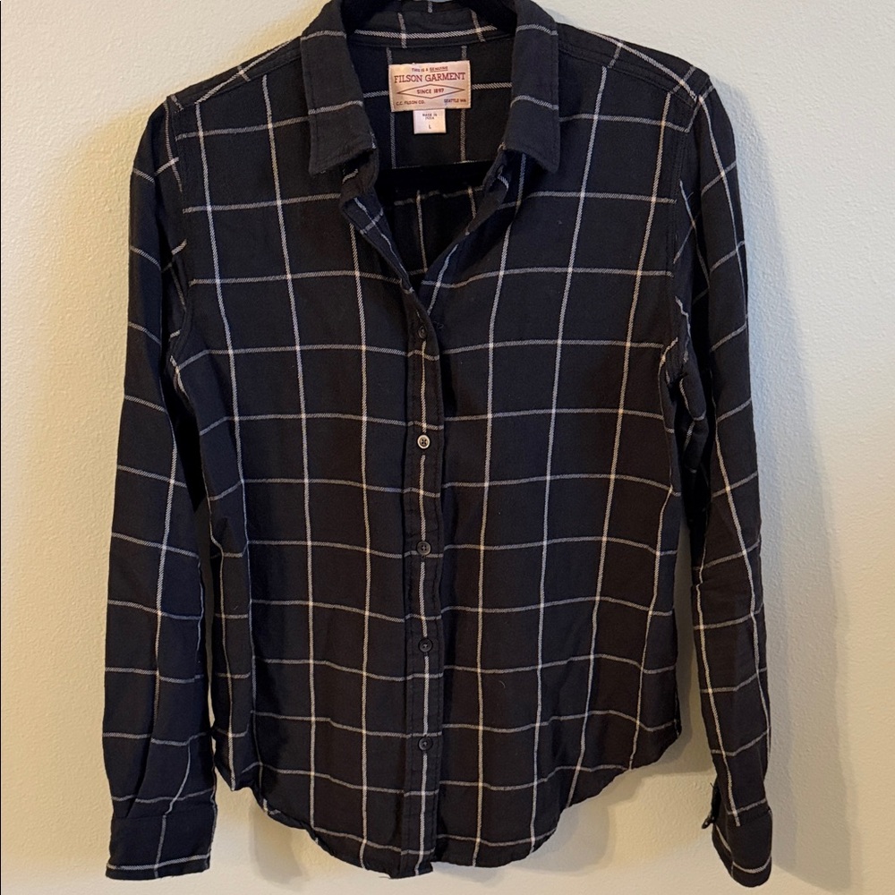 Filson Black and White Plaid Button Down Shirt
